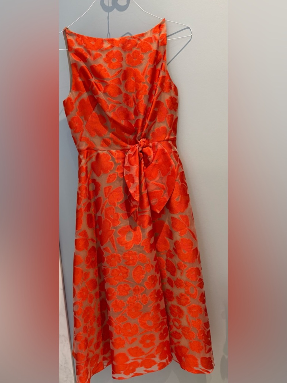 Orange Floral Sleeveless Dress with Full Skirt